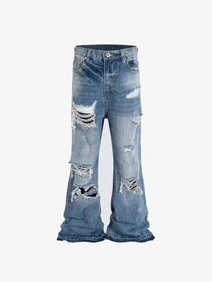 Ripped Light Wash Flare Jeans – front flat lay | XoKool