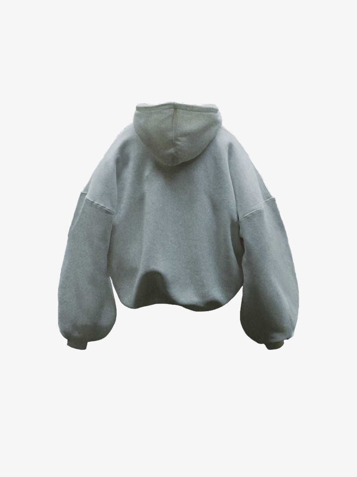Sage Grey Oversized Cropped Hoodie mit Ballonärmeln – Salbeigrau, Rückansicht (3D-Render) | XoKool