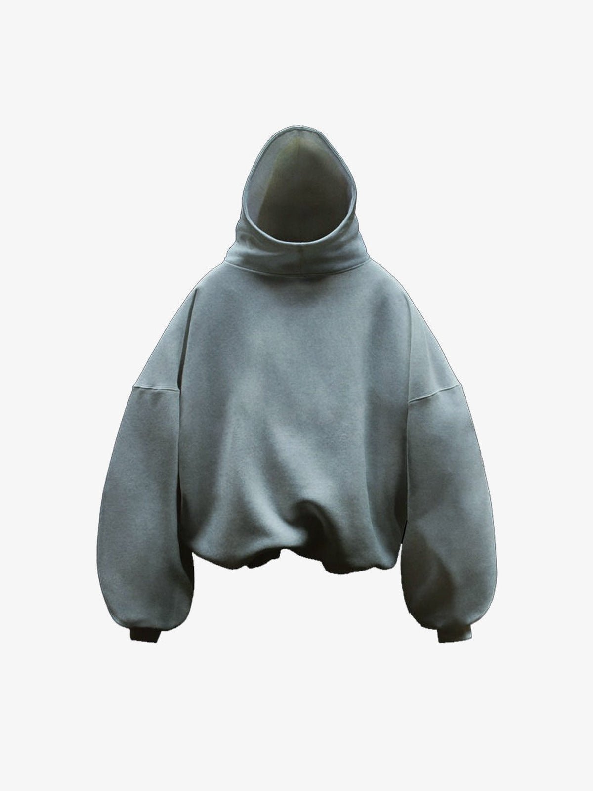 Sage Grey Oversized Cropped Hoodie mit Ballonärmeln – Salbeigrau, Vorderansicht (3D-Render) | XoKool