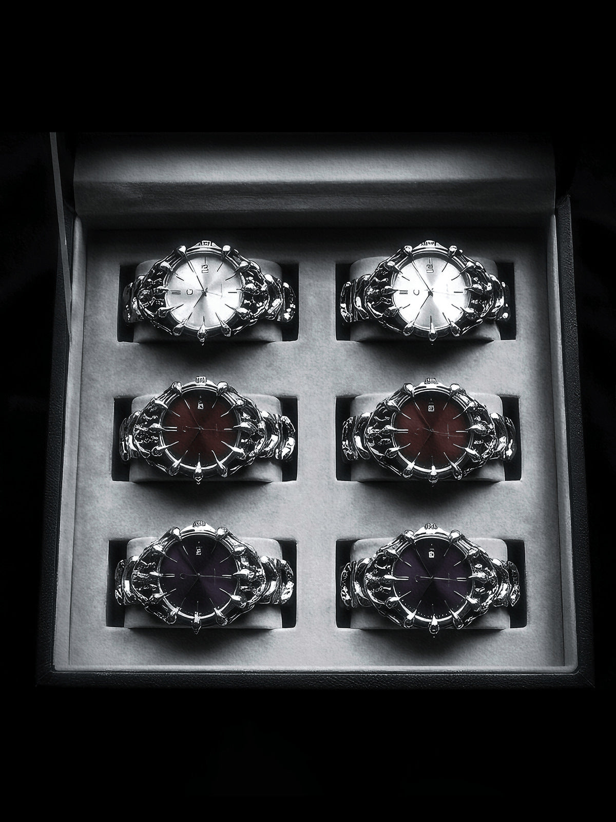 Sculpted Claw Bracelet Watch with Sunburst Dial – box set of six watches | XoKool