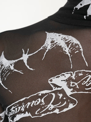 Mesh long sleeve top – back print close-up | XoKool