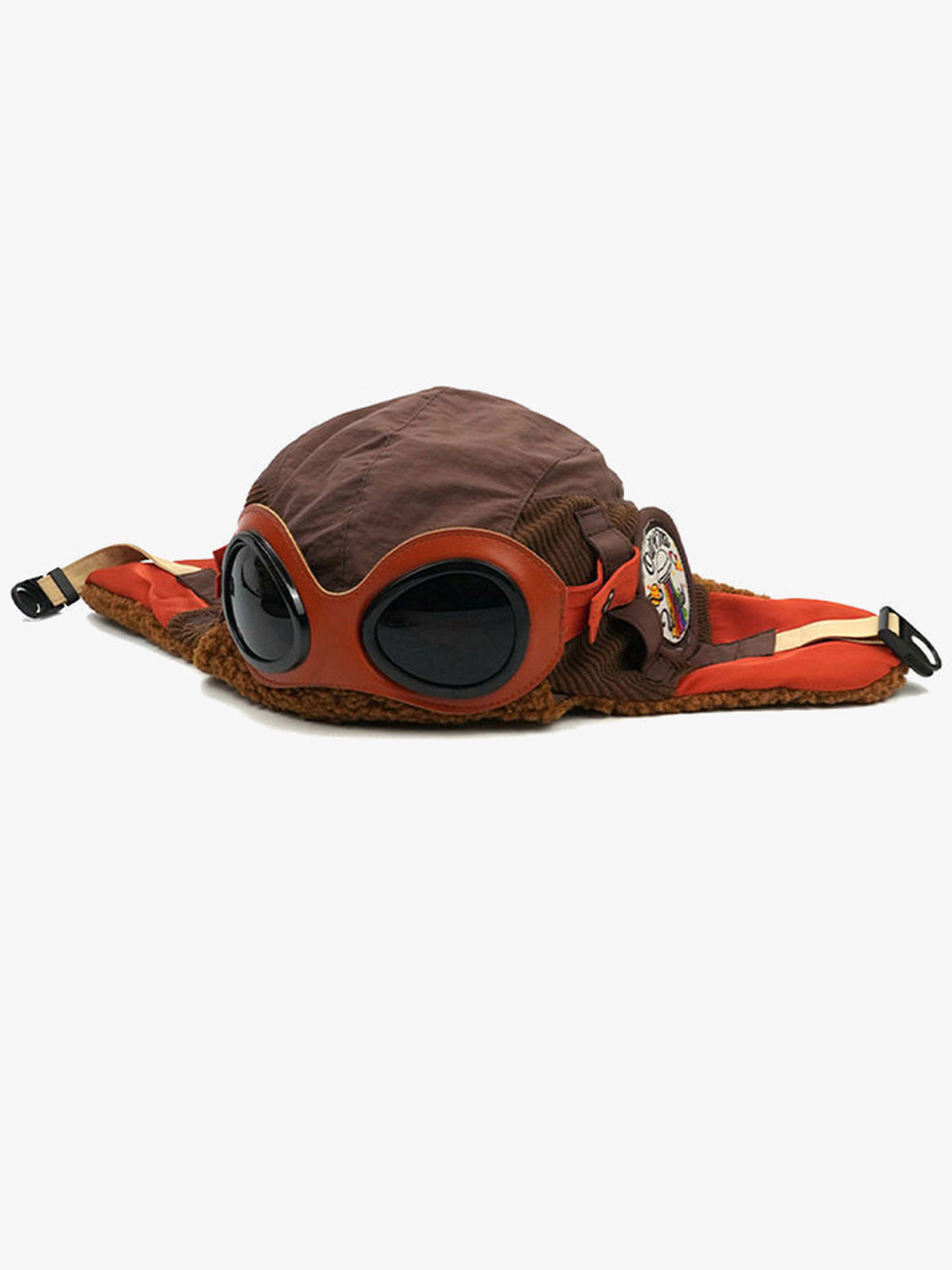 Aviator Pilotenmütze mit Sherpa-Futter und Brille – Braun, flach mit geöffneten Klappen | XoKool