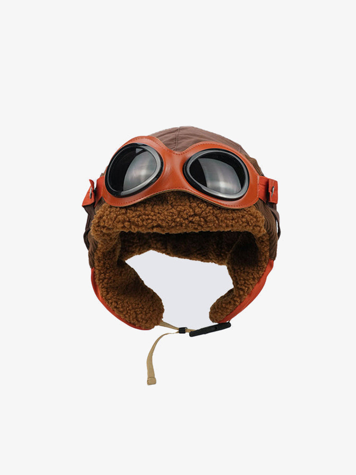 Aviator Pilotenmütze mit Sherpa-Futter und Brille – Braun, Vorderansicht | XoKool