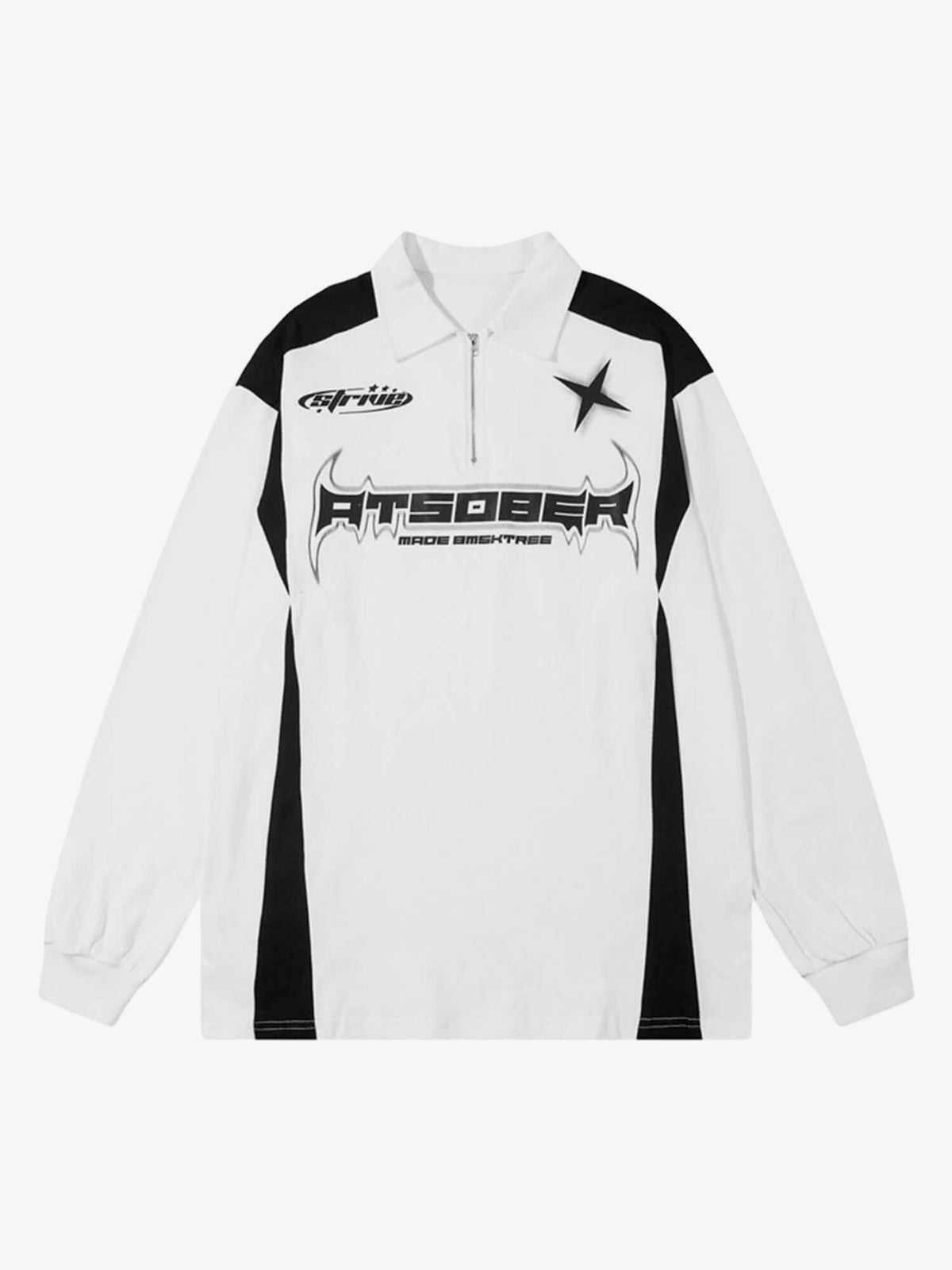Colorblock Half-Zip Long Sleeve Racing Polo – White, front flat | XoKool