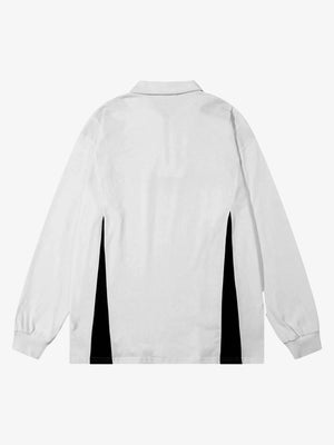 Polo racing de manga larga con media cremallera y bloques de color – Blanco, vista trasera plana | XoKool