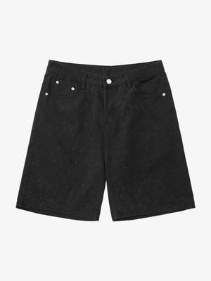 Straight Leg Distressed Denim Shorts – Black, front view | XoKool