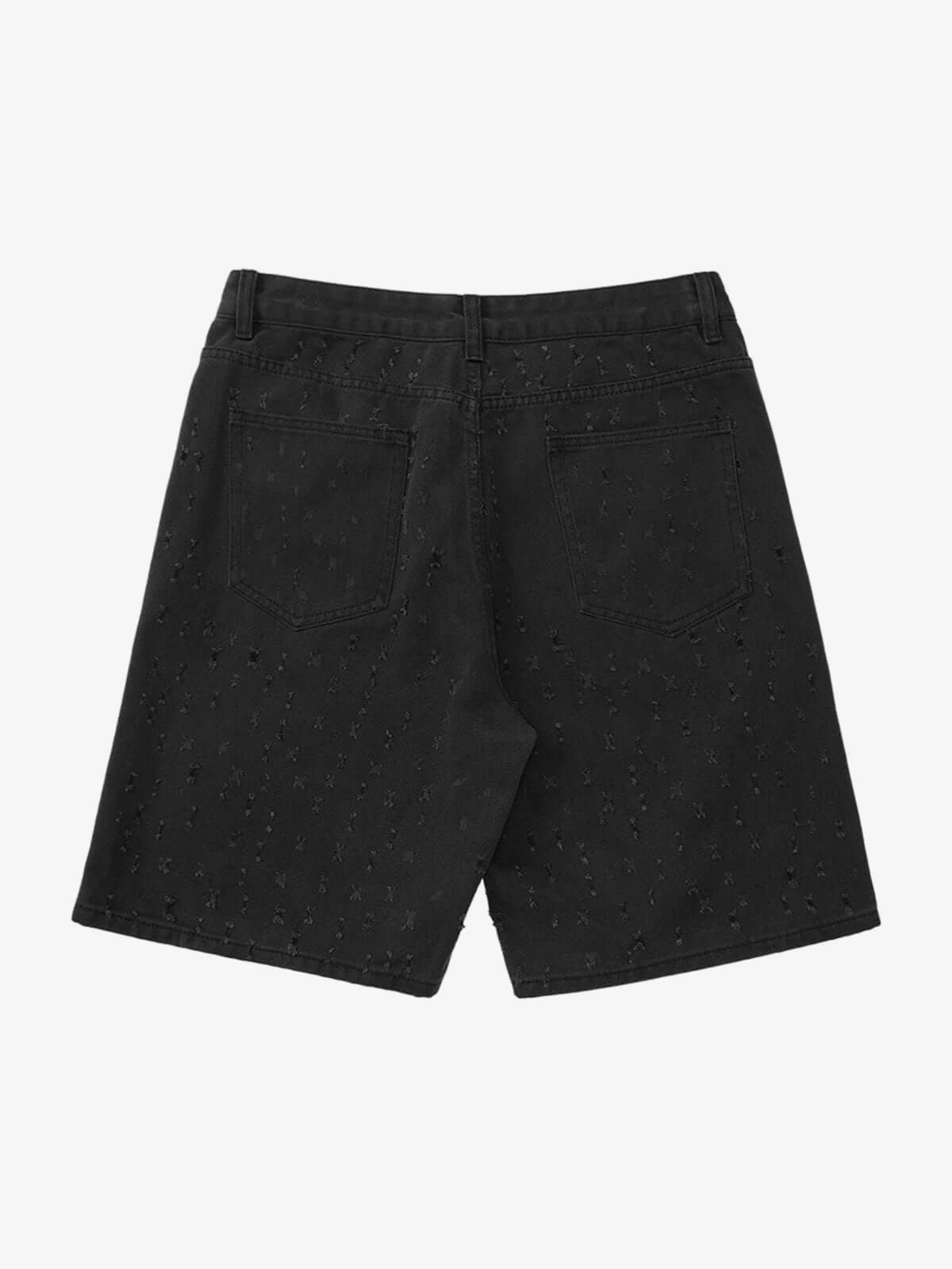 Straight Leg Distressed Denim Shorts – Black, back view | XoKool