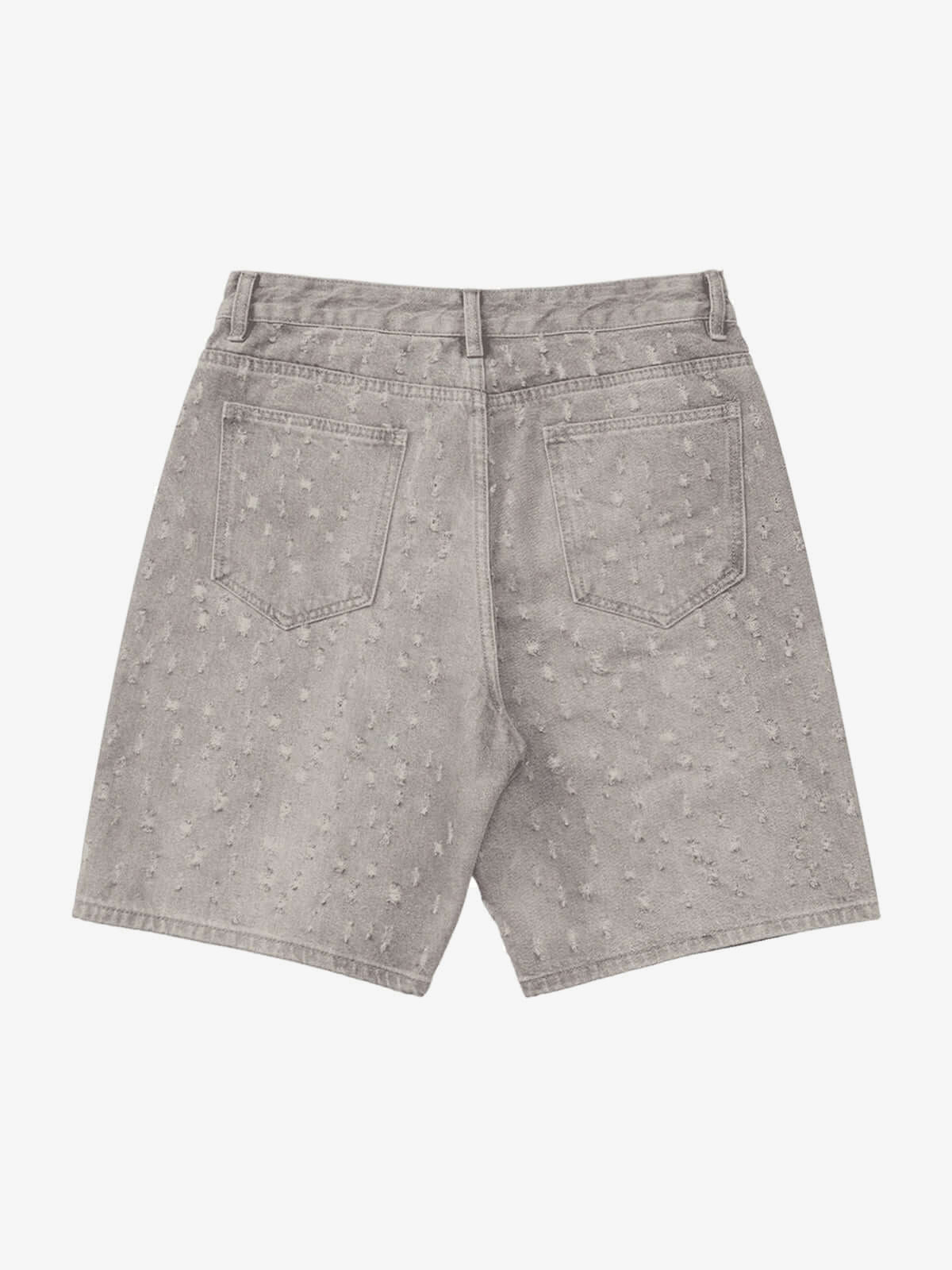 Straight Leg Distressed Denim Shorts – Grey, back view | XoKool