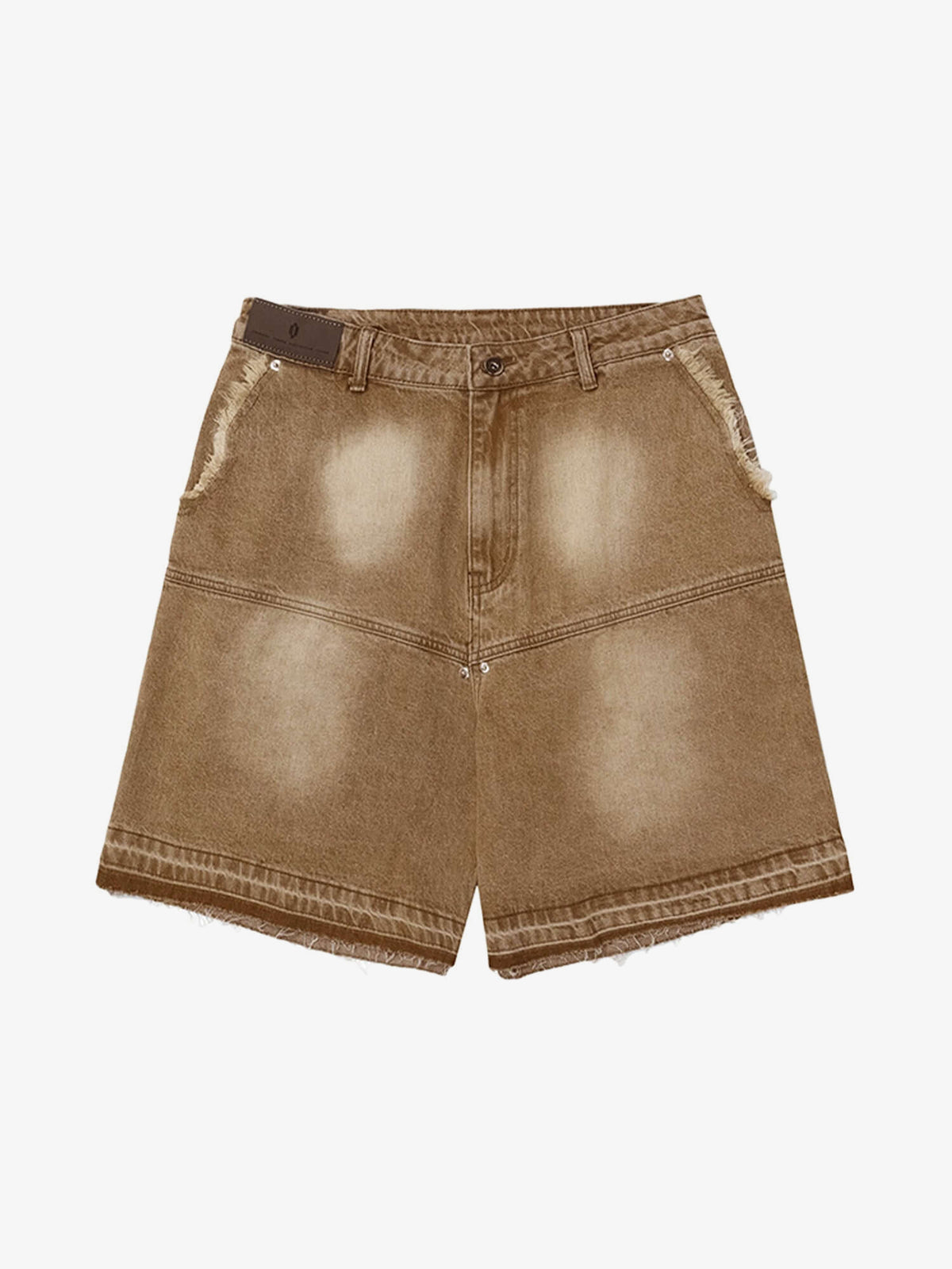 Tan Carpenter Jorts with Raw Hem – Tan Brown, front flat view | XoKool