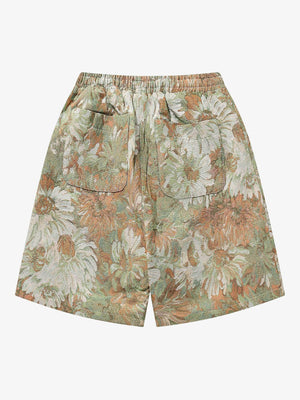 Shorts de jacquard de tapiz floral con parche de margarita – Floral salvia, espalda en plano | XoKool