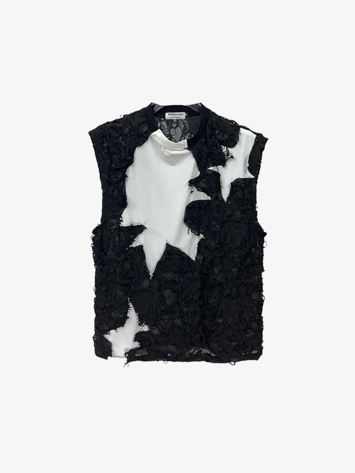 Shredded Gothic Tank Top with Star Panels – Black, front flat | XoKool