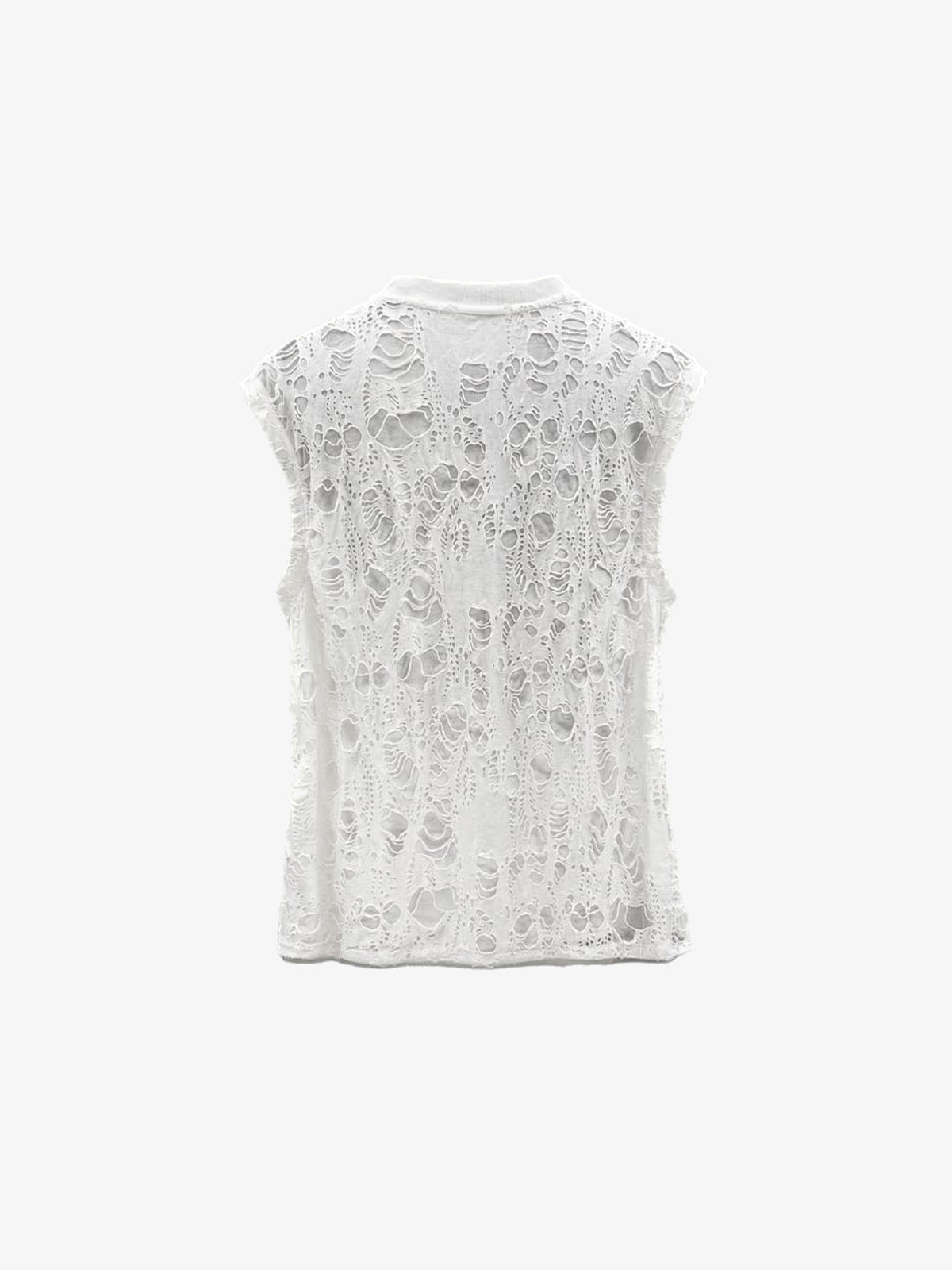 Shredded Gothic Tanktop mit Sternen-Panels – Weiß, Rückansicht flach | XoKool