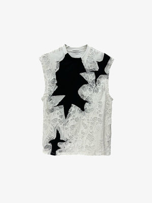Shredded Gothic Tank Top with Star Panels – White, front flat | XoKool