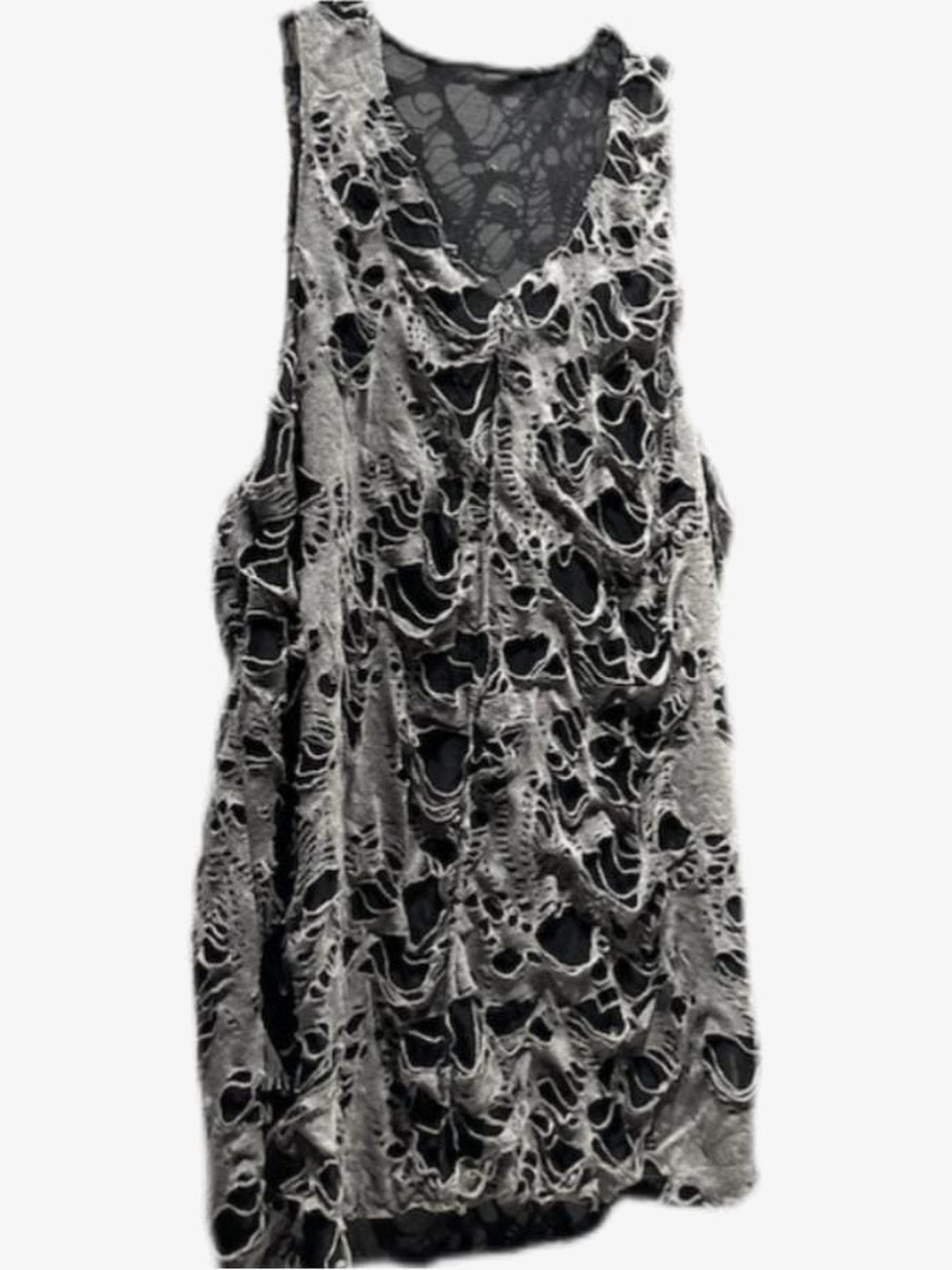Zerrissenes Strick-Tanktop im Layer-Look in Grau und Schwarz – Vorderansicht auf dem Bügel | XoKool