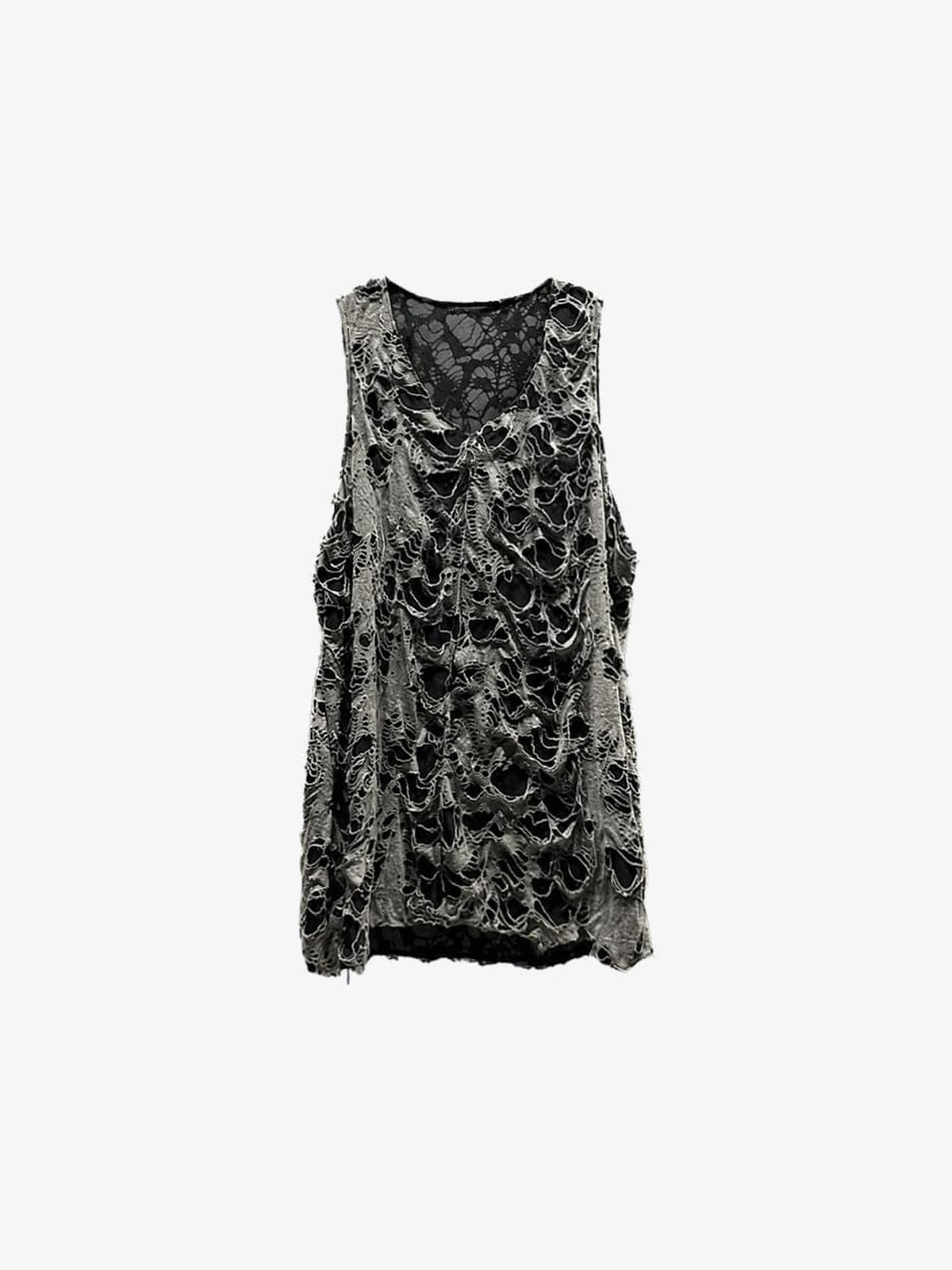 Zerrissenes Strick-Tanktop im Layer-Look in Grau und Schwarz – Grau/Schwarz, Vorderansicht | XoKool