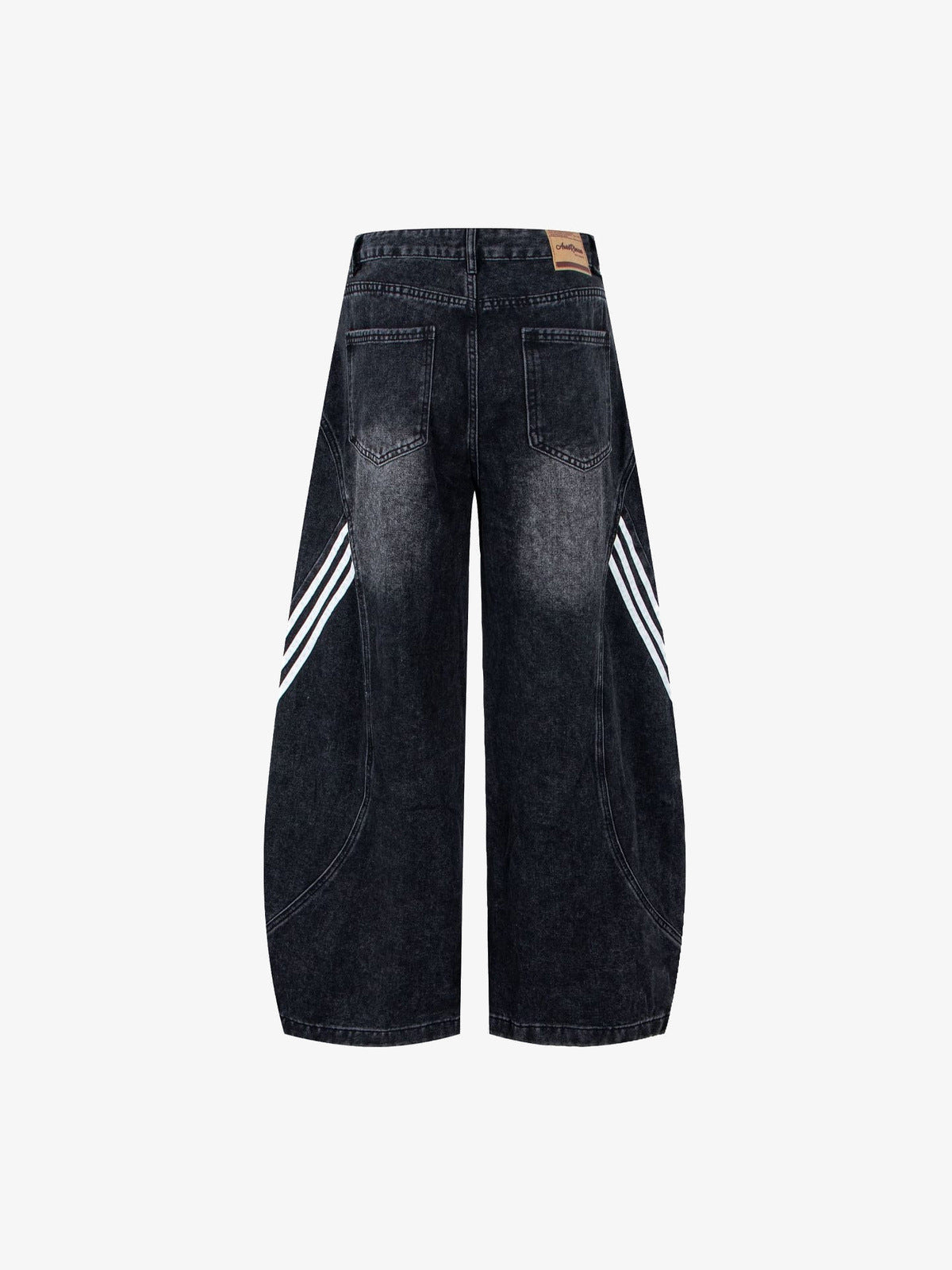 Barrel Jeans mit Seitenstreifen in Schwarz oder Blau – Schwarz, Rückseite flach | XoKool