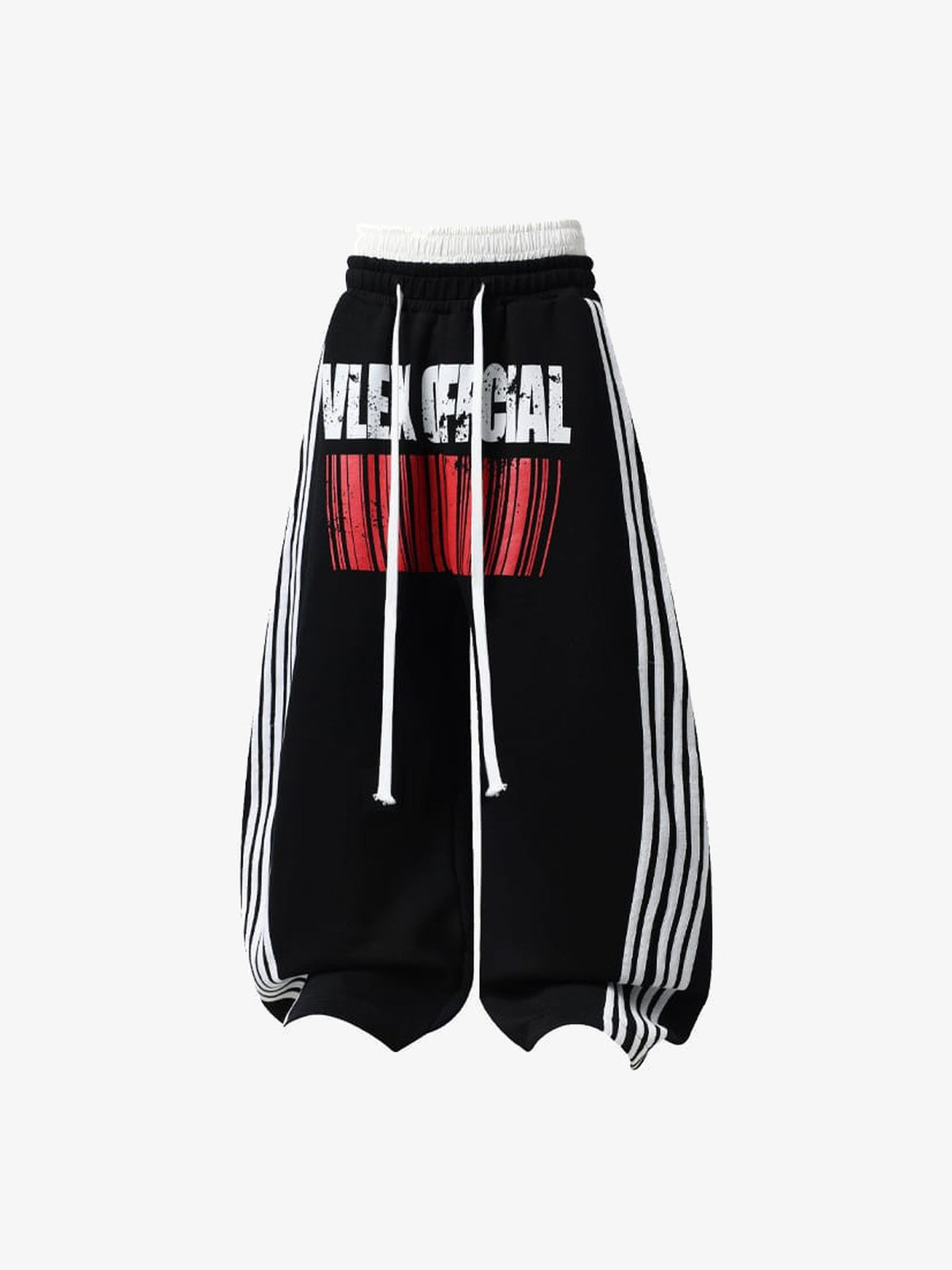 Side Stripe Sweatpants with Double Waist – Black, front flat | XoKool