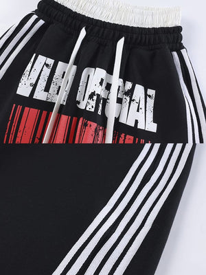 Side stripe sweatpants – Black print and stripe close-ups | XoKool