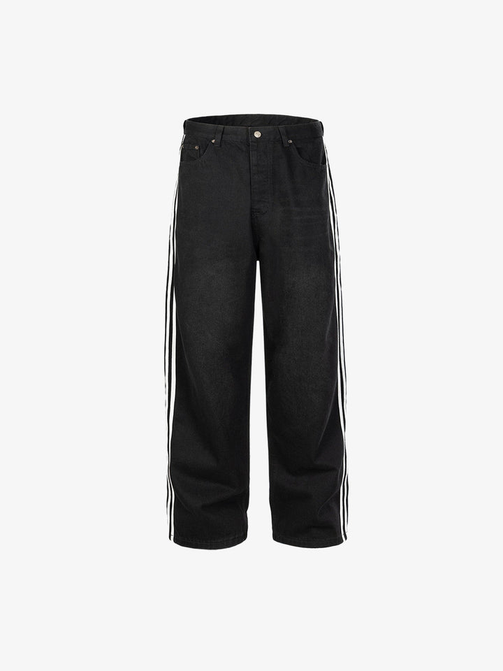 Wide Leg Jeans mit Seitenstreifen in Schwarz oder Blau