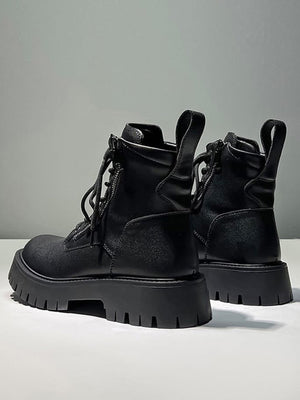 Combat Boots mit Seitenreißverschluss und Schnürung, Chunky – Rückansicht Paar | XoKool