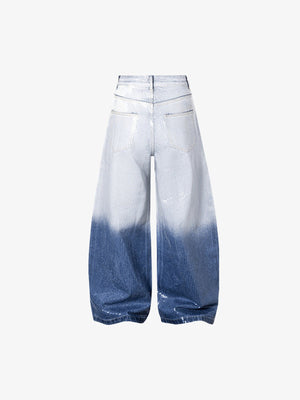 Silver to Blue Ombre Sequin Barrel Jeans – back flat | XoKool