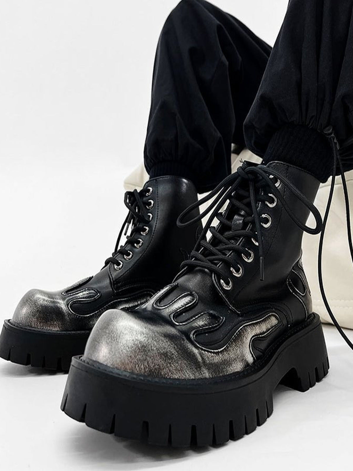 Flame platform boots – on feet, front | XoKool