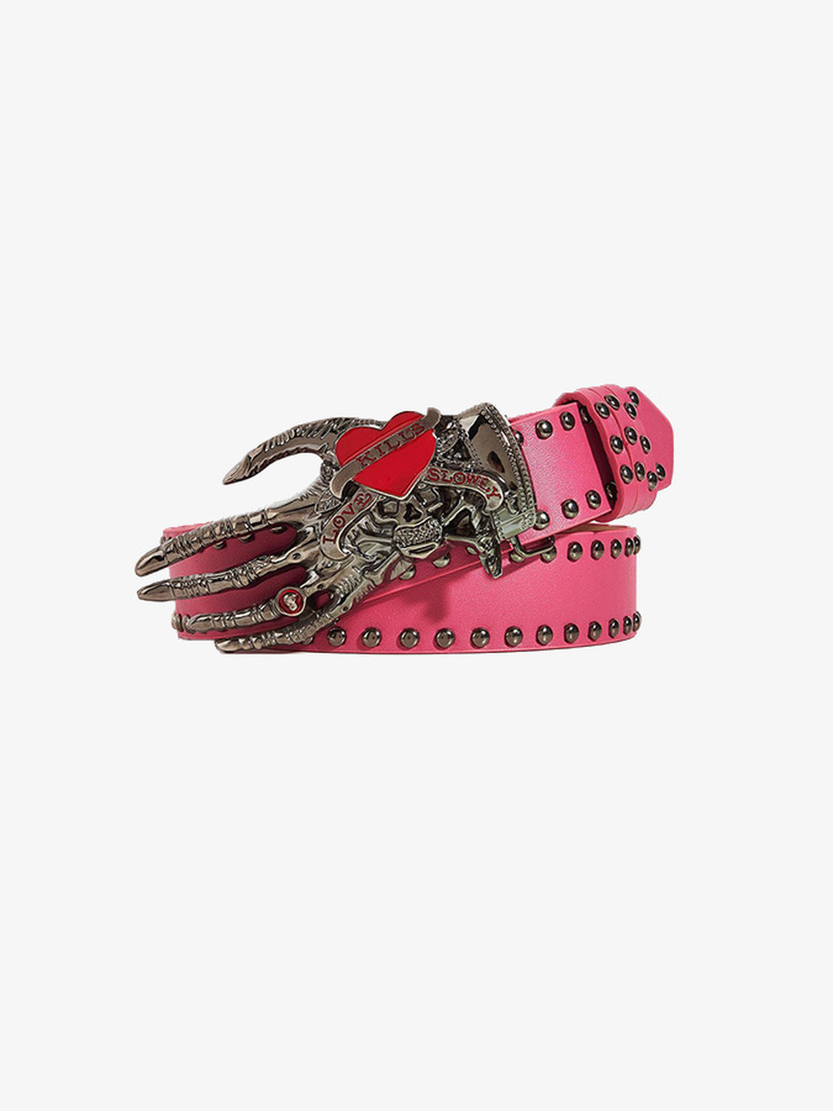Cinturón con tachas y hebilla de mano esquelética con garra – Rosa, foto del producto | XoKool