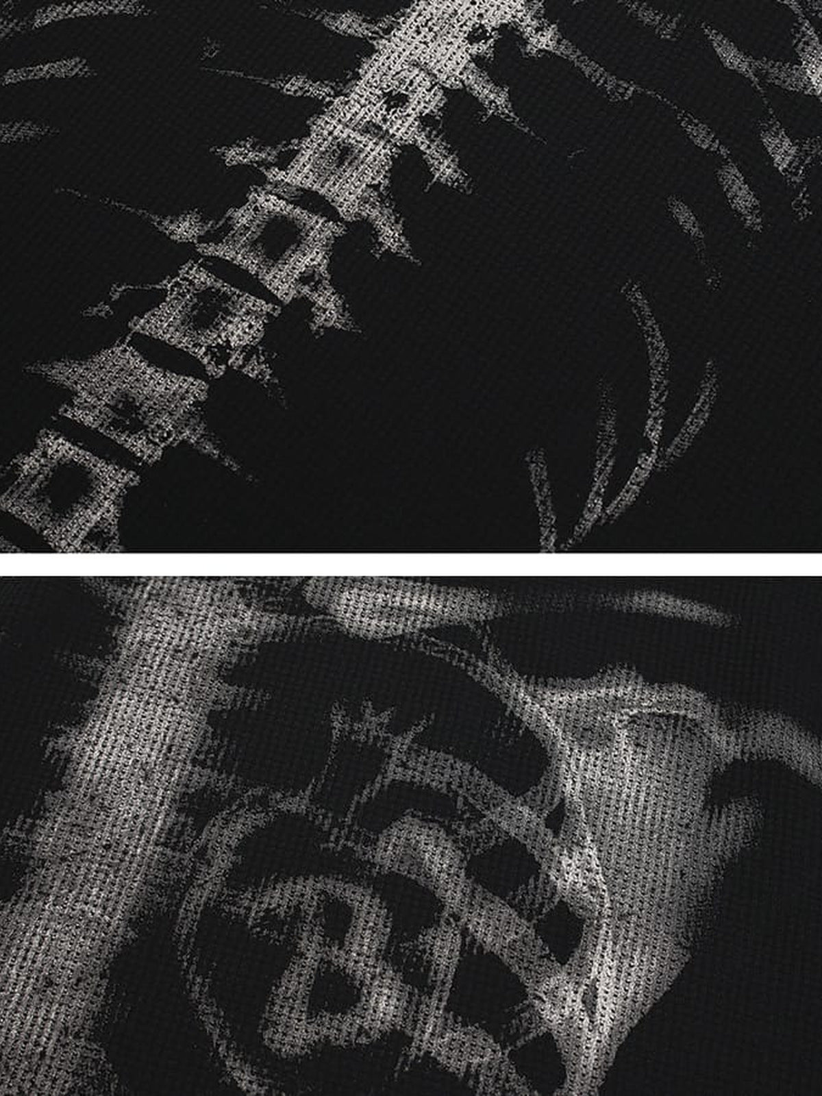 Camiseta de manga larga con esqueleto – negra, detalle del estampado | XoKool