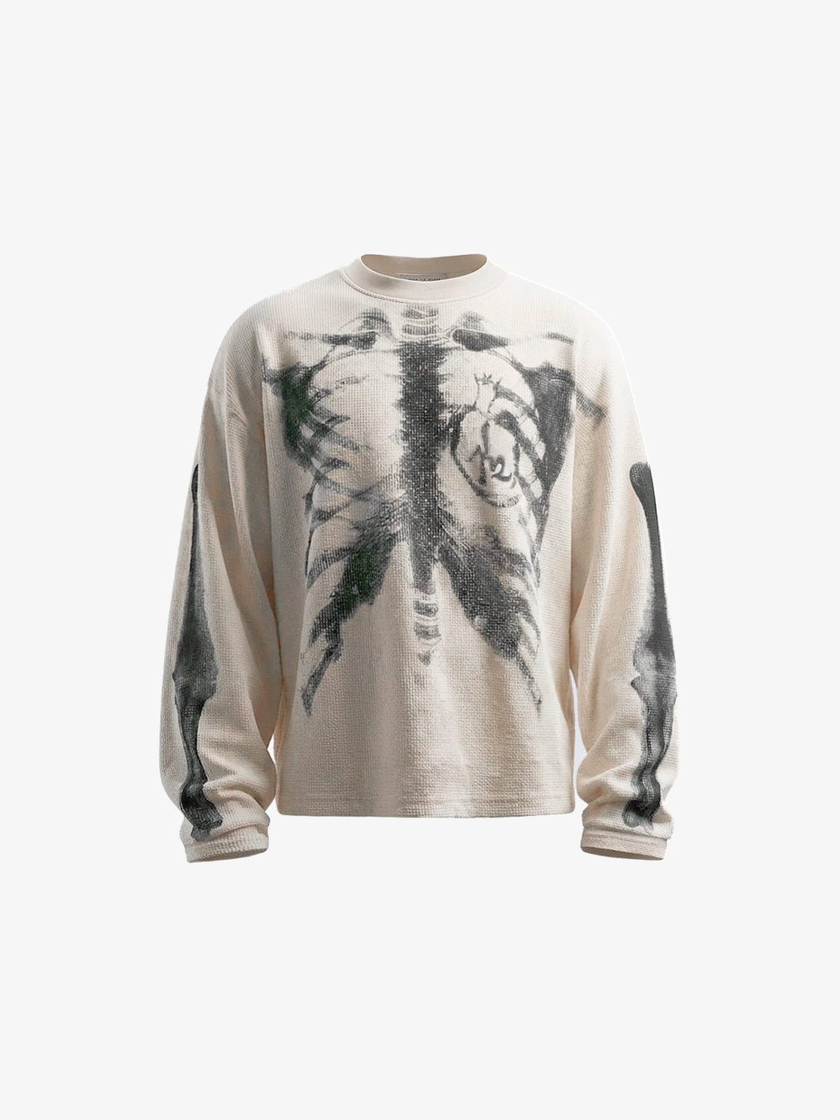 Skelett Longsleeve aus Waffelstrick – Creme, Vorderansicht (Render) | XoKool