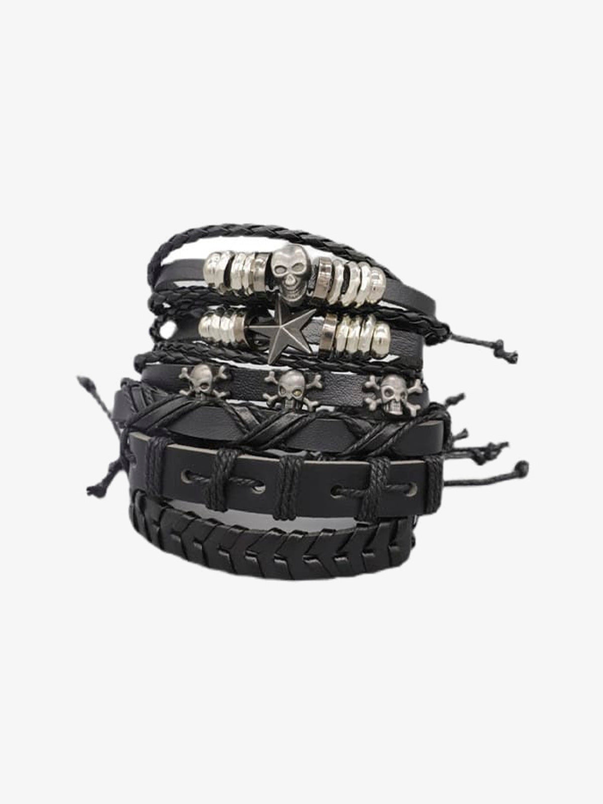 Skull and Star Braided Bracelet Set – set spread out | XoKool