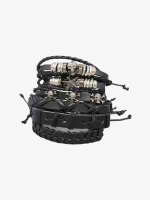 Skull and Star Braided Bracelet Set – set spread out | XoKool