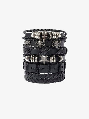 Skull and Star Braided Bracelet Set – stacked set, front view | XoKool