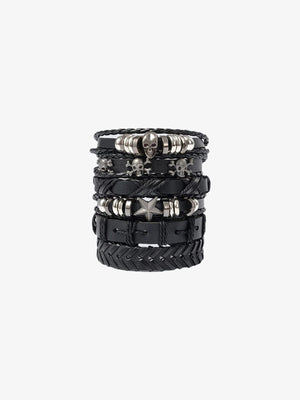 Skull and Star Braided Bracelet Set – stacked set, front view | XoKool