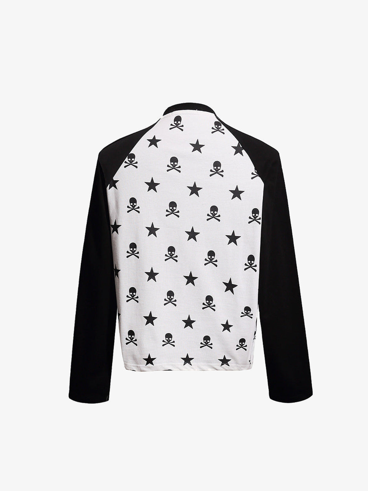 Skull raglan shirt – Black White, back flat | XoKool