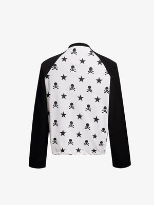 Skull raglan shirt – Black White, back flat | XoKool