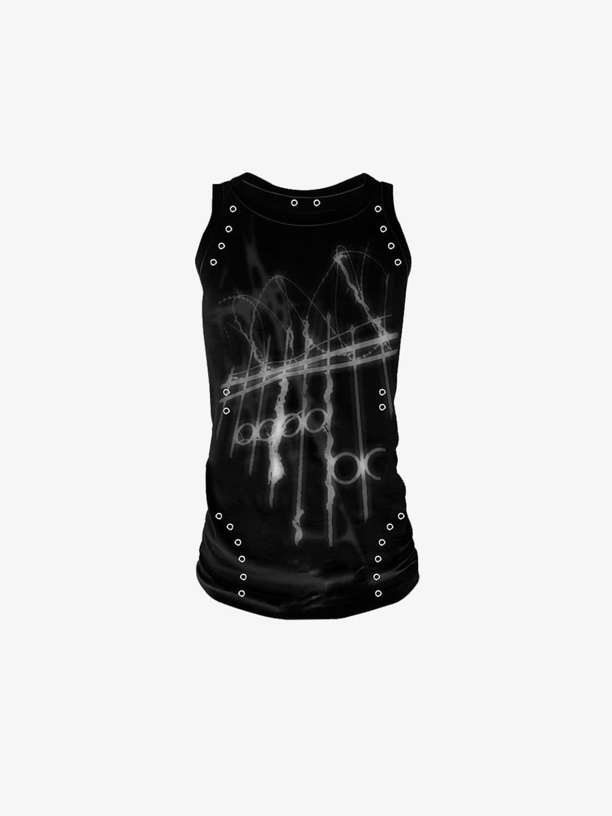 Slim Fit Graphic Tanktop mit Metallösen – Schwarz, Vorderseite flach | XoKool