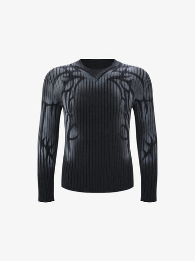 Maglione a coste slim tribale con finto scollo a V