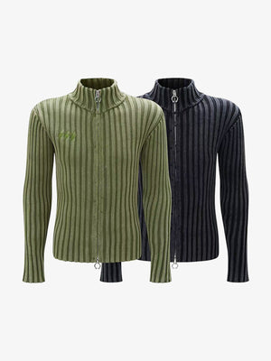 Rippstrick Strickjacke mit Reißverschluss – Olivgrün und Washed Black zusammen | XoKool