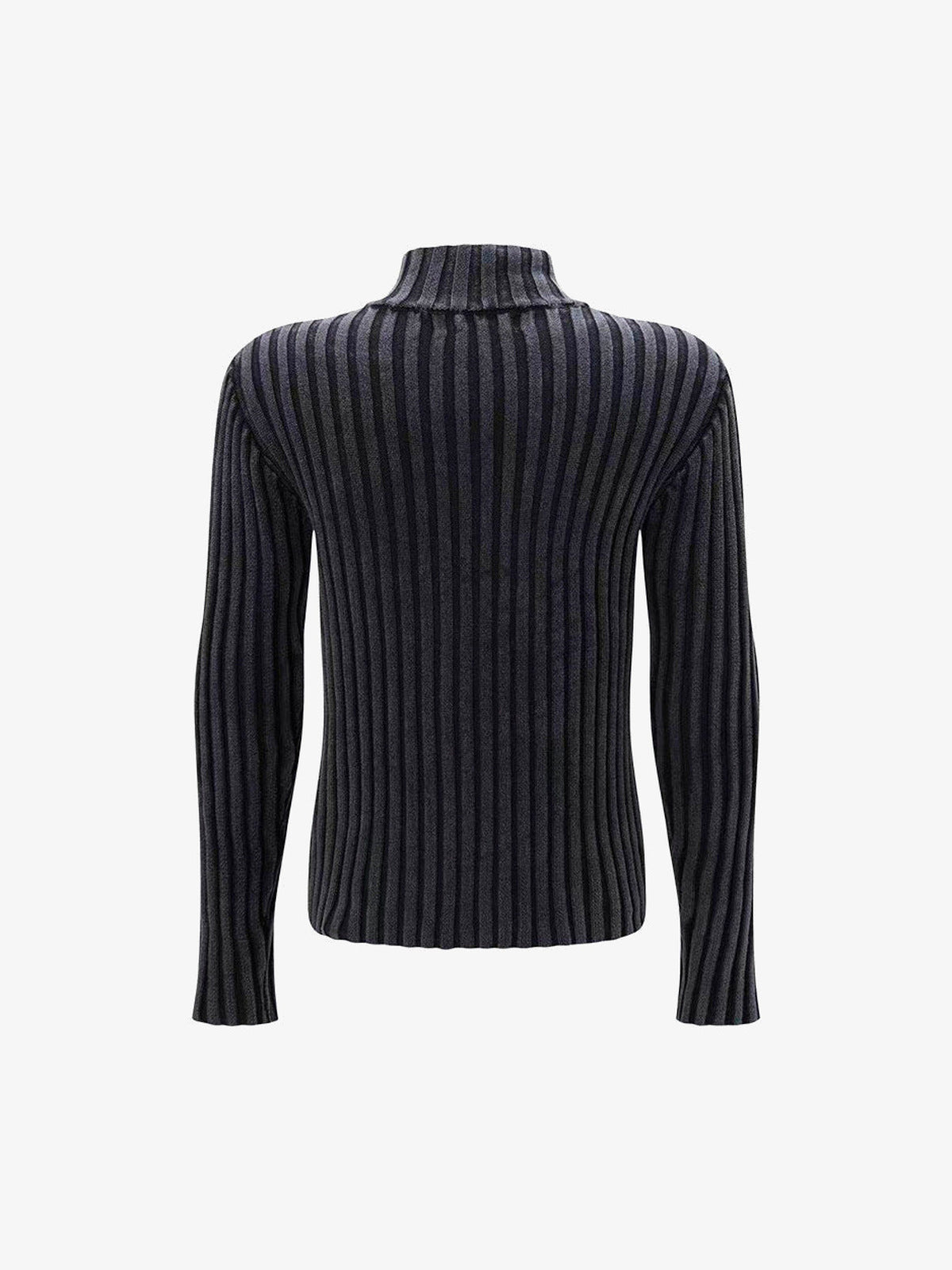 Slim Rippstrick Strickjacke mit Zwei-Wege-Reißverschluss und Stehkragen – Washed Black, Rückansicht | XoKool