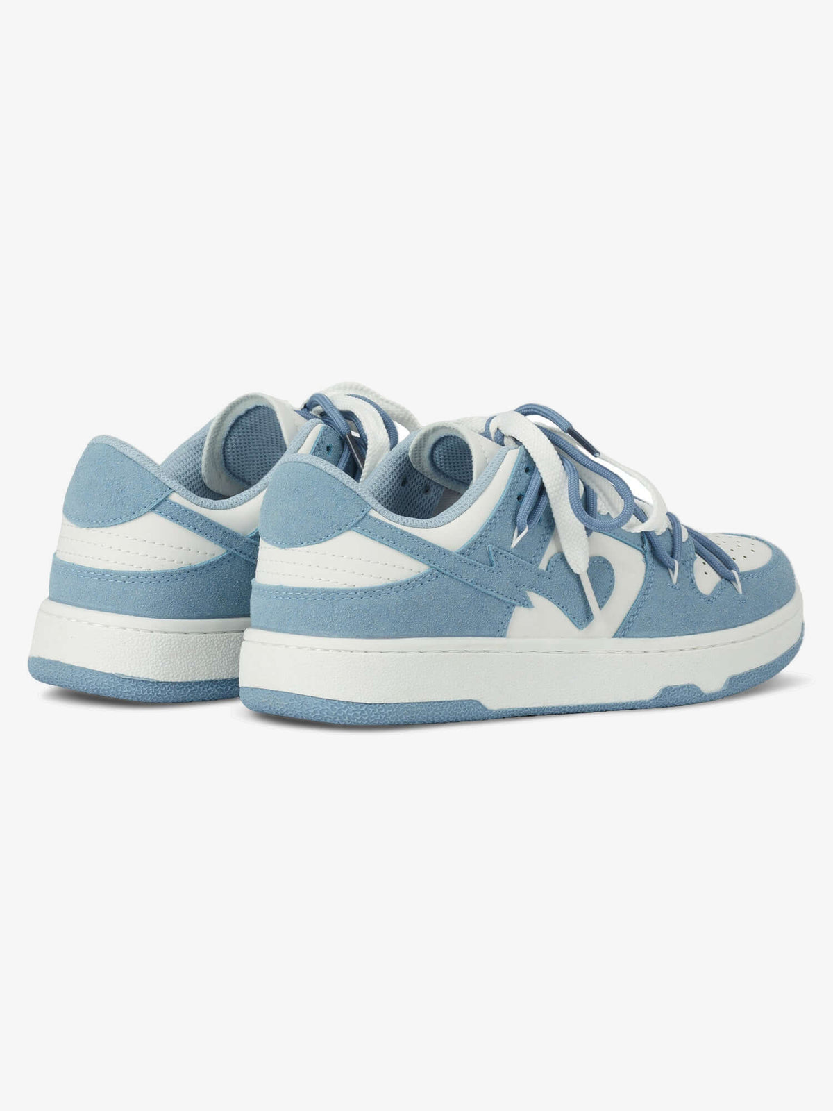 Light Blue Heart Sneakers with Double Laces – pair, back angled | XoKool