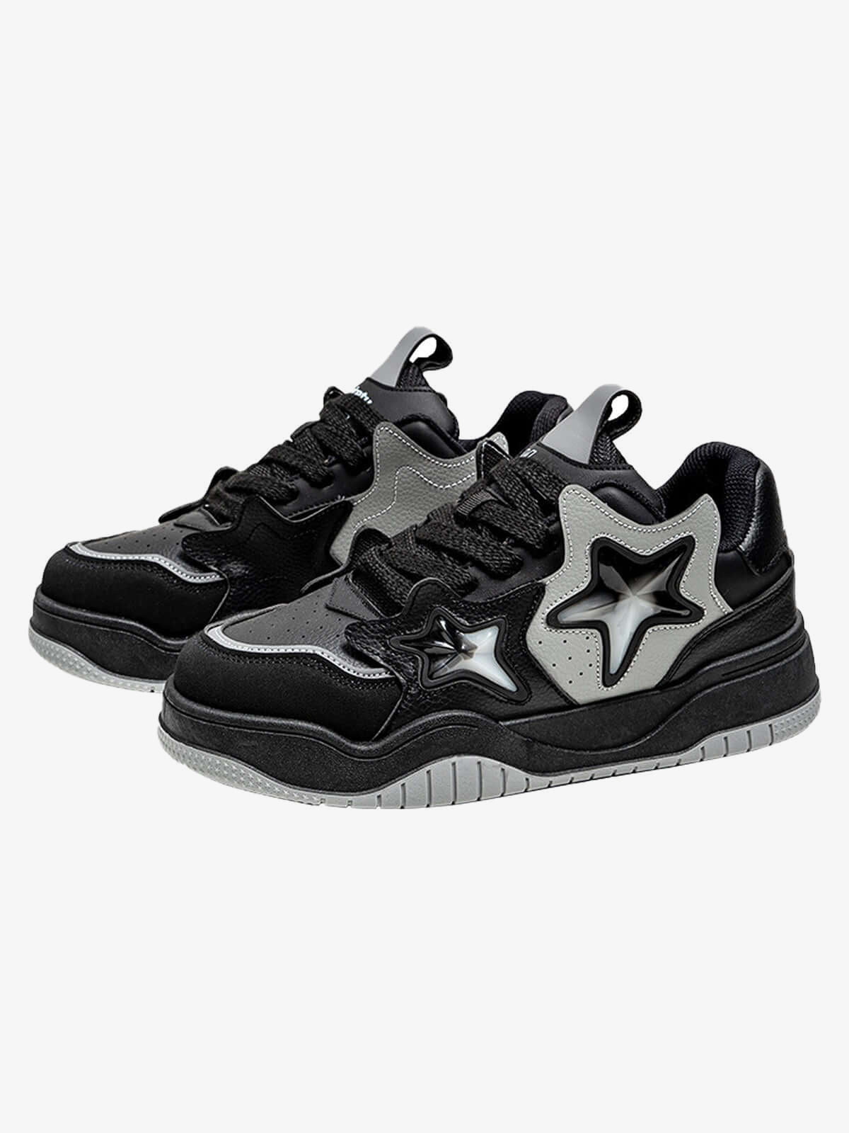 Star Patch Chunky Skate Sneakers – Black pair, side | XoKool