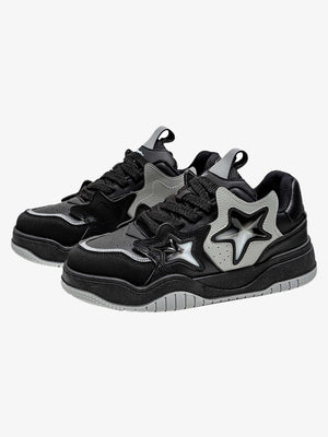 Star Patch Chunky Skate Sneakers – Black pair, side | XoKool