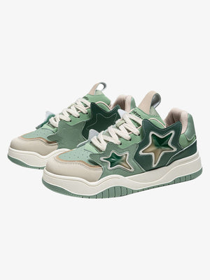Star Patch Chunky Skate Sneakers – Green pair, side | XoKool