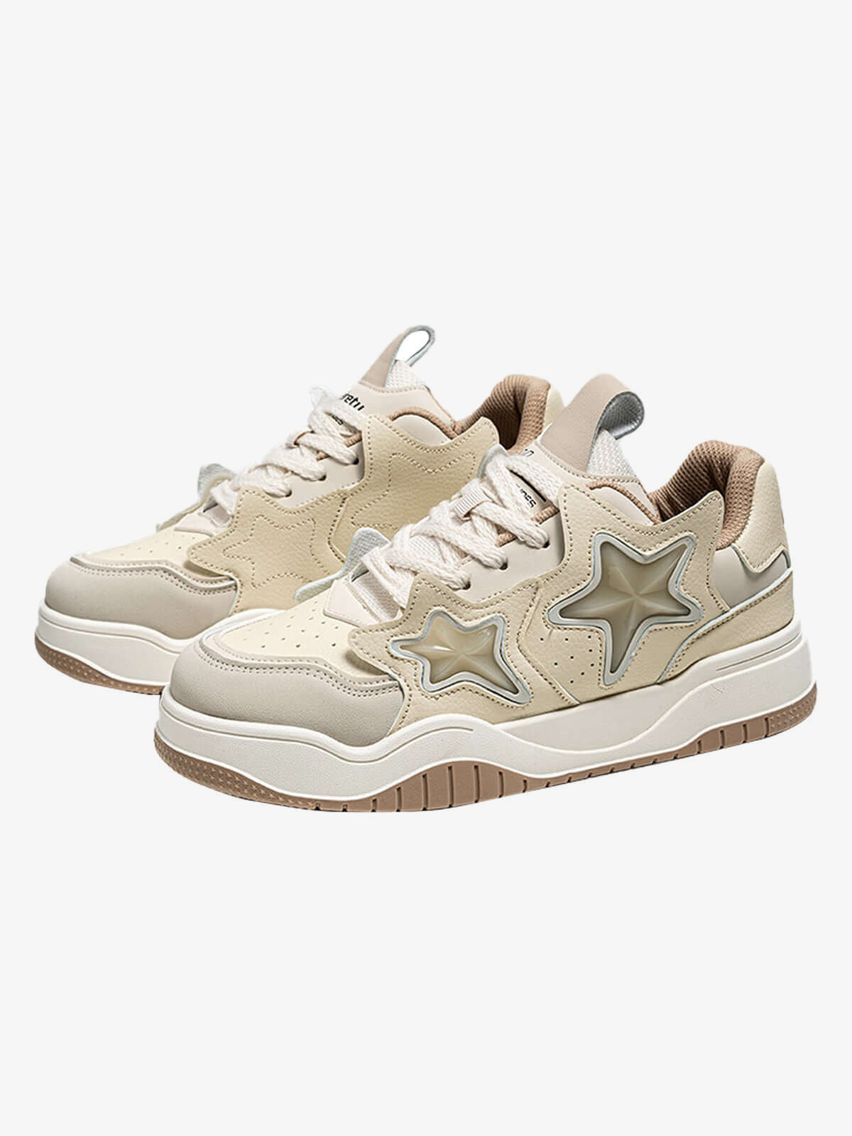 Star Patch Chunky Skate Sneakers – Beige pair, side | XoKool