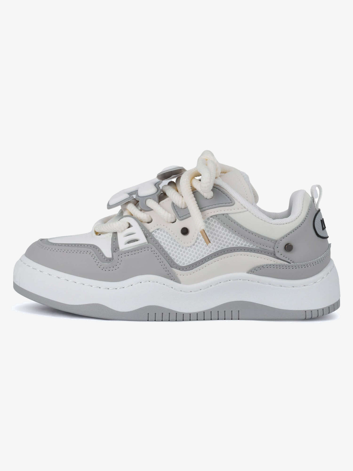 Chunky Skate Shoes with Puffy Letter Patches – Grey, side | XoKool