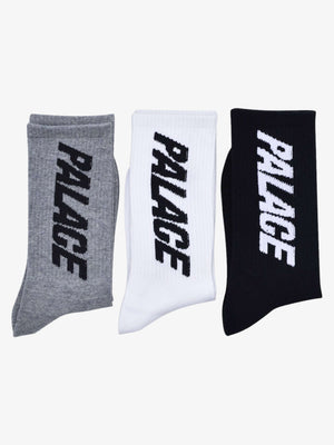 Calcetines altos de canalé con letras verticales – pares gris, blanco y negro, vista plana | XoKool