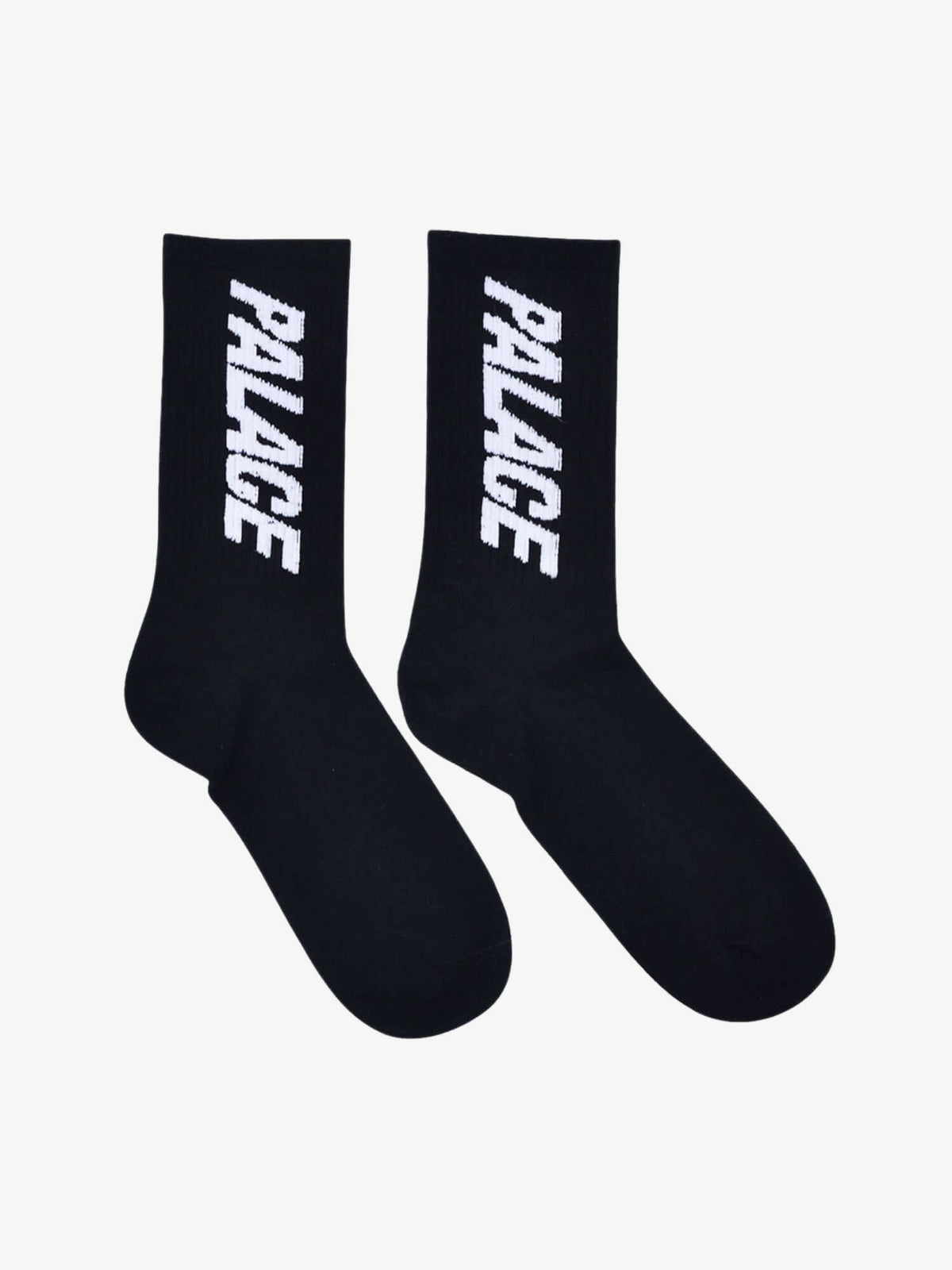 Geripptes Crew Socken mit vertikalem Schriftzug – Schwarzes Paar, flach | XoKool