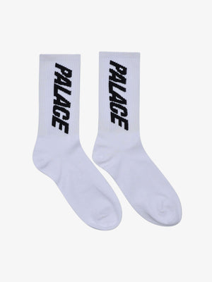 Calcetines altos de canalé con letras verticales – par blanco, vista plana | XoKool