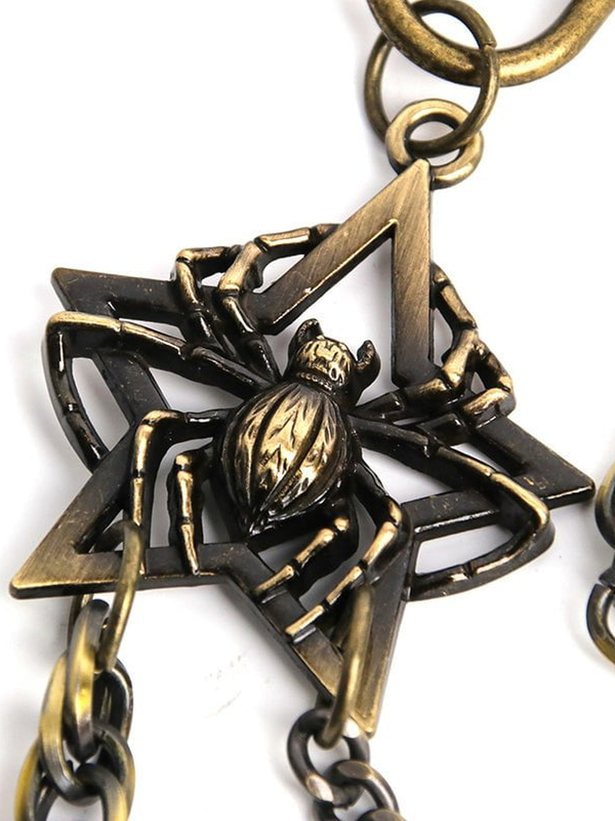 Spider Emblem Wallet Chain in Antique Brass – spider emblem close-up | XoKool