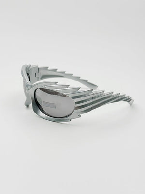 Spike Ridge Wrap Sunglasses with Mirror Lenses – Silver, angle | XoKool